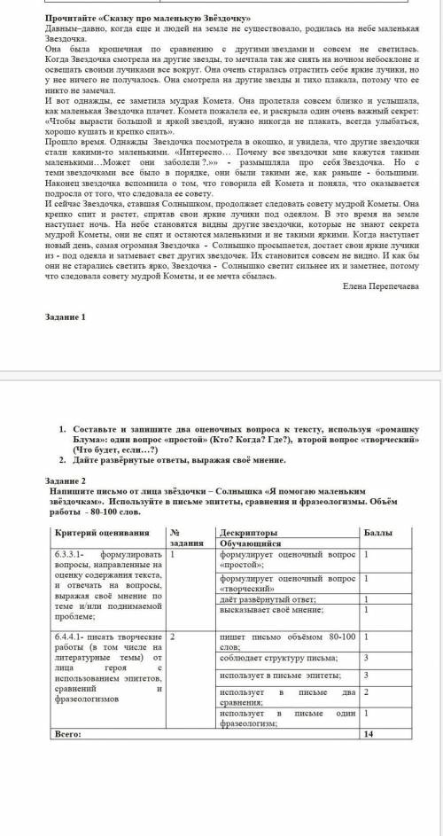 русский язык 6 класс Задание 2 Напишите письмо от лица Звёздочки-Солнышка Я маленьким звездочкам. 