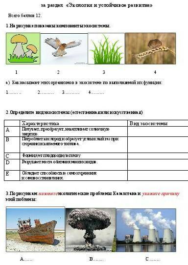 Суммативное оценивание за раздел «Экология и устойчивое развитие» Всего 12.1.На рисунке показаны ком
