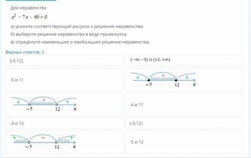 х^2-7х-60<0 А )Укажите соответствующий рисунок решение неравенства Б )выберите решение неравенств