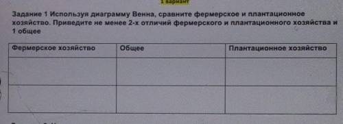 Используя диаграмму венна,сравните фермерское и плантационное хозяйство. привидите не менее 2х отлич