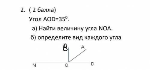 Угол AOD=350 а) Найти величину угла NOA. б) определите вид каждого угла ​