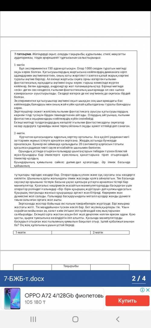 БЖБ қазақ тілі 7 сынып  мәтіндерді оқып оларды тақырыбы құрылымы стилі мақсаты аудиториясы тілдік