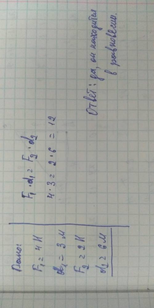 Составь дано задачи и реши ее. Находится ли рычаг в равновесии? ​