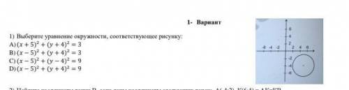 Выберите уравнение окружности, соответствующее рисунку: A) ( + 5)2 + ( + 4)2 = 3B) ( − 5)2 + ( + 4)2