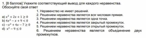 укажите соответствующий вывод для каждого неравенства. обоснуйте свой ответ. нужно полное решение.