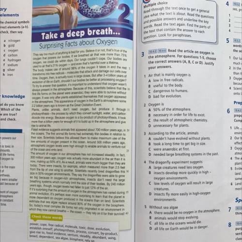 3. Read the article on oxygen in the atmosphere. For questions 1-5, choose the correct answer (A, B,