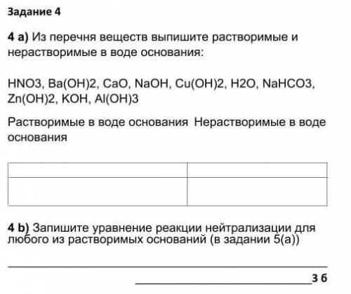 Из перечня веществ выпишите растворимые и не растворимые в воде основания ​