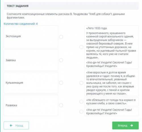 ТЕКСТ ЗАДАНИЯСоотнесите композиционные элементырассказа В. Тендрякова Хлеб длясобакис данными фраг