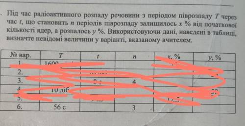 Під час радіоактивного розпаду речовини з періодом піврозпадут через час , що становить и періодів п