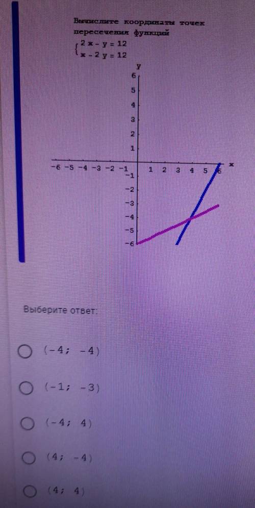 Вычислите координаты точек пересечения функций 2x - y = 12 x -2y=12​