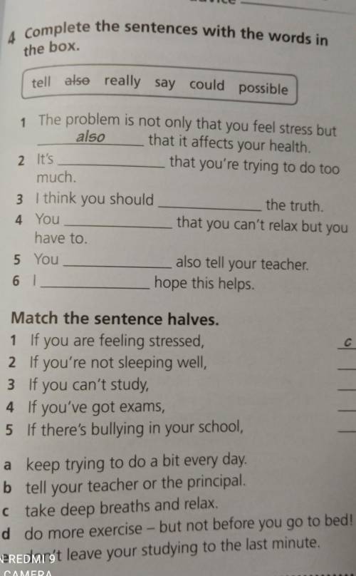 1 completed sentences with the words in the box2 match the sentence halves​