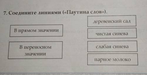 Соедините линиямия (Паутина слов) : в прямом значении:в переносном значении: деревенский сад; чистая