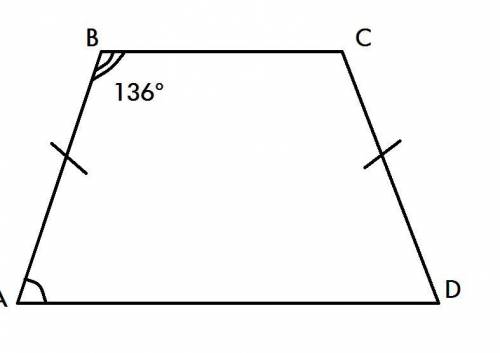 Один из углов равнобедренной трапеции равен 136°. Найти меньший угол трапеции. ответ дайте в градуса