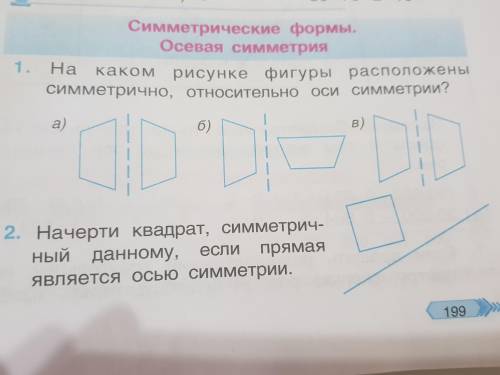 На каком рисунке фигуры расположены симметрично,относительно оси симметрии