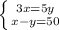 \left \{ {{3x=5y} \atop {x-y=50}} \right.