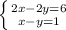 \left \{ {{2x-2y=6} \atop {x-y=1}} \right.