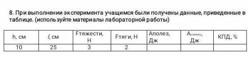 При выполнении экспериментов учащимися были получены данные приведённые в таблицу (используйте матер