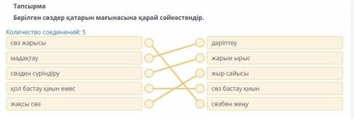 Тапсырма Берілген сөздер қатарын мағынасына қарай сәйкестендір. Количество соединений: 5