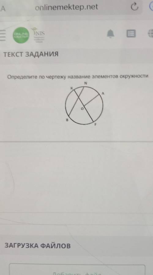 Определите по чертежу название элементов окружностиNK ABF​