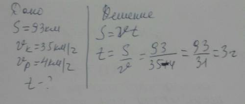 Двигаясь против течения реки, катер 93 км. Сколько часов плыл катер, если собственная скорость катер