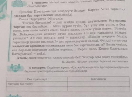 6-тапсырма. Сөздікпен жұмыс. «Қос жазба күнделігі» әдісі арқылы қарамен берілген тіркестердің мағына