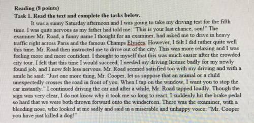 Mark sentences as True (T) or False (F). 1. Mr. Cooper had the 5th attempt to pass the driving test.