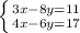 \left \{ {{3x-8y=11} \atop {4x-6y=17}} \right.