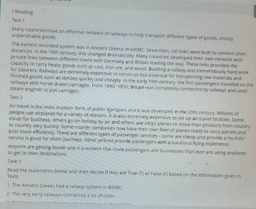 Task 1 Read the statements below and then decide if they are True (T) or False (F) based on the info