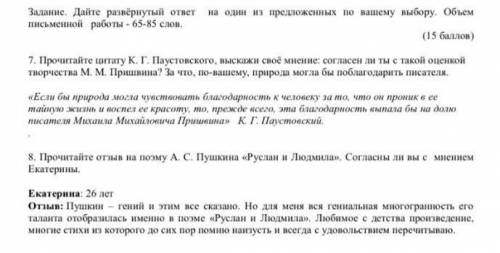 Задание. Дайте развёрнутый ответ на письменной работы - 65-85 сои из предложенных по вашему выбору.