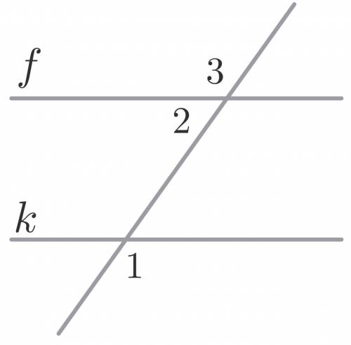 Углы при параллельных прямых Пря­мые f и k параллельны. Най­ди­те∠3, если ∠1 = 102° . ответ дайте в