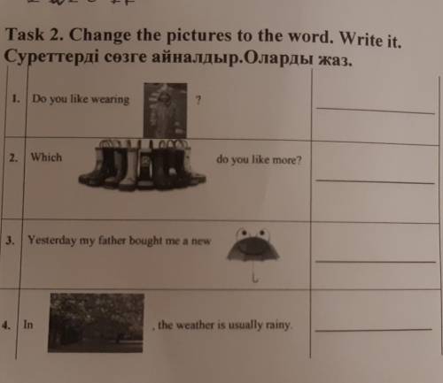 Task2. change the pictures to the word.write it​