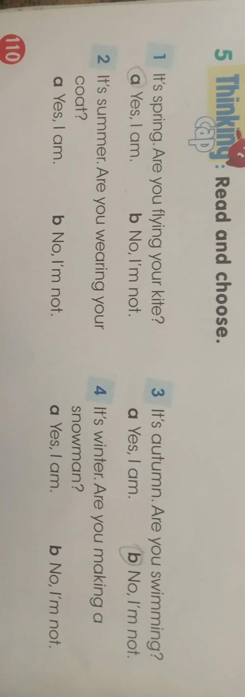 5 ? Thinking: Read and choose.cap1 It's spring. Are you flying your kite?a Yes, I amb No, I'm not3 I