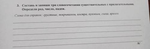 Составь и запиши три словосочетания существительных с прилагательными. Определи род,число,падеж. Сло