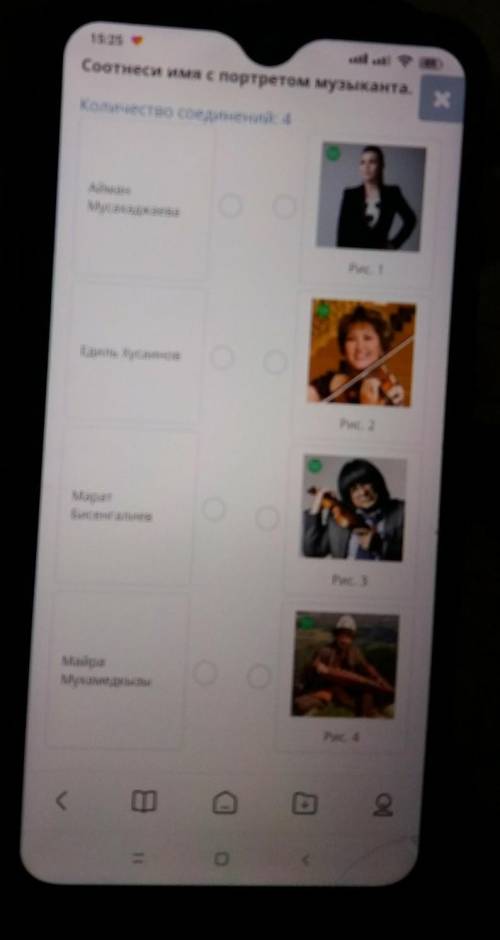 15:23 Соотнеси имя с портретом музыканта.Количество соединений: 4АйманМусахаджаеваРис. 1Едиль Хусаин