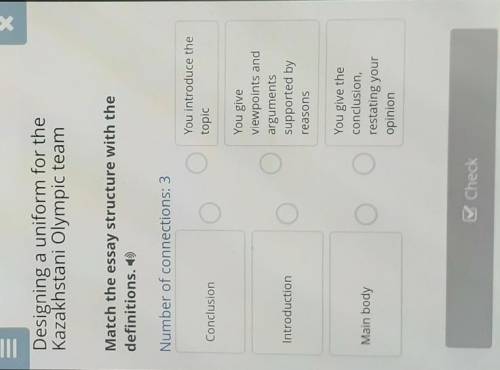 Match the essay structure with the definitions.​