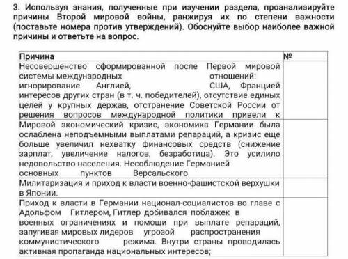 Каким образом причины, указанные в таблице предопределили характер Второй мировой войны?​