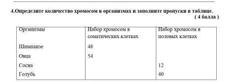 Определите количество хромосом и организмах и Заполните пропуски в таблице​