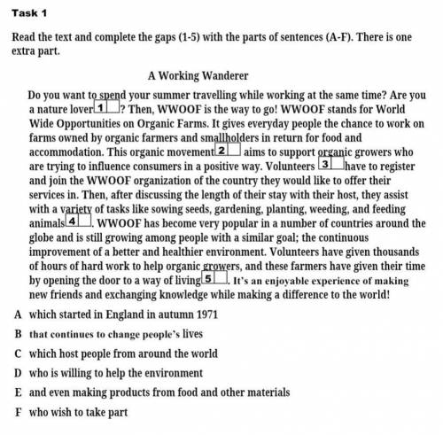 Read the text and complete the gaps (1-5) with the parts of sentences (A-F). There is one extra part