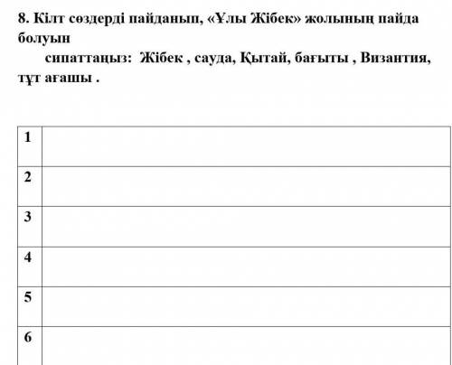 8. Кілт сөздерді пайданып , « Ұлы Жібек » жолының пайда болуын сипаттаңыз : Жібек , сауда , Қытай ,