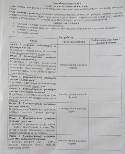 Напишите уравнения реакций и наблюдаемые явления для всех опытов.