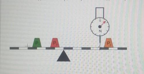 Дан невесомый рычаг, на одной стороне которого находятся два противовеса, их вес равен P1 — 82 Н Р2