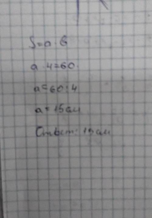 Площадь прямоугольника равна 60 см , а ширина рапка 4 см. Найди длину стороны прямоугольника.