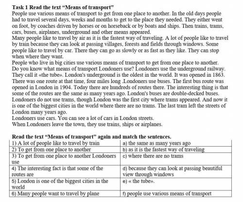 Task 1 Read the text “Means of transport” People use various means of transport to get from one plac