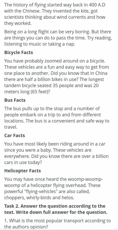 Read the text Facts about transportation ​