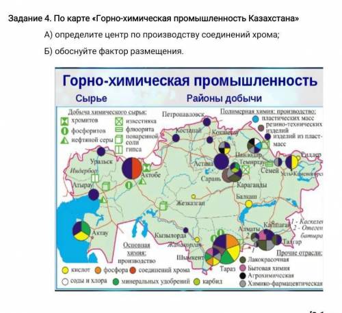 По карте «Горно-химическая промышленность Казахстана» А) определите центр по производству соединений