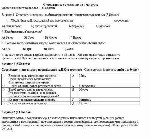 Задание 1. ответьте на вопросы, выбрав один ответ из четырех предложенных ( ) 1. Образ Леля А.Н. Ост