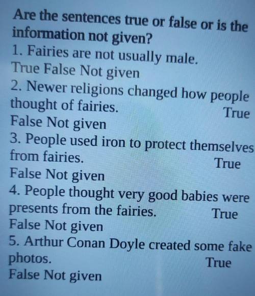 Are the sentences true or false or is the information not given?1. Fairies are not usually male.True