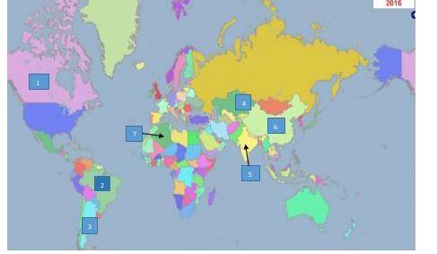 Определите названия стран, обозначенных на карте цифрами ​