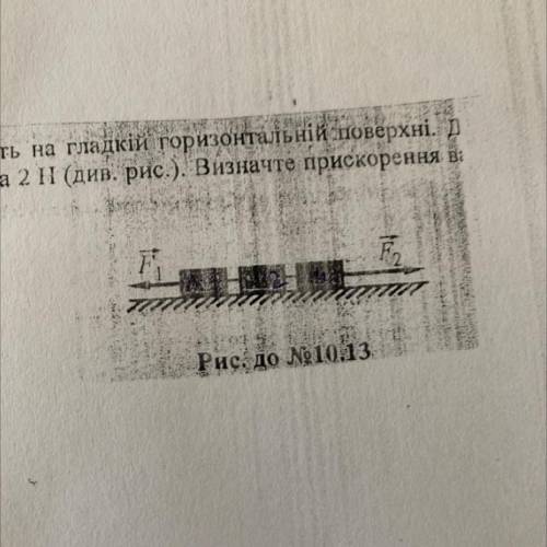 10.13. Три однакові бруски, маса кожного з яких дорівнює 100 г, лежать на гладкій горизонтальній пов