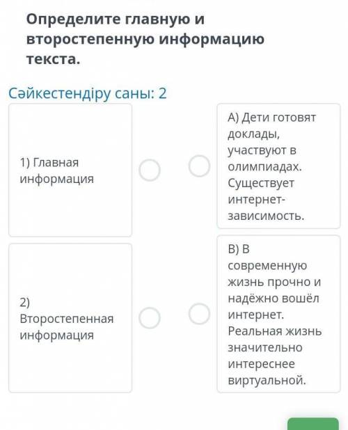 Определите главную и второстепенную информацию текста . 1 ) Главная информация A ) Дети готовят докл